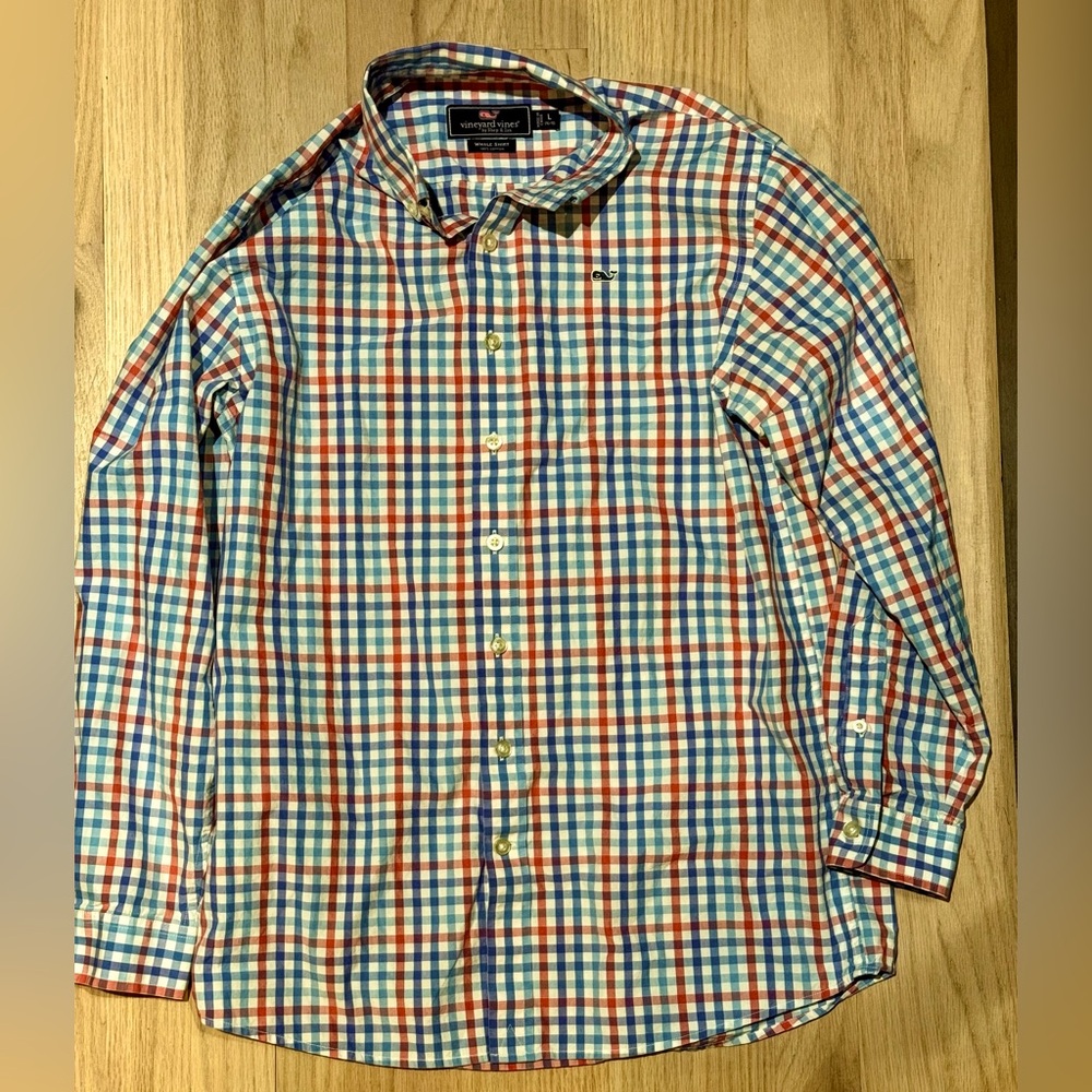 Vineyard Vines Blue Red Plaid Button Down Whale Shirt  L 16 18